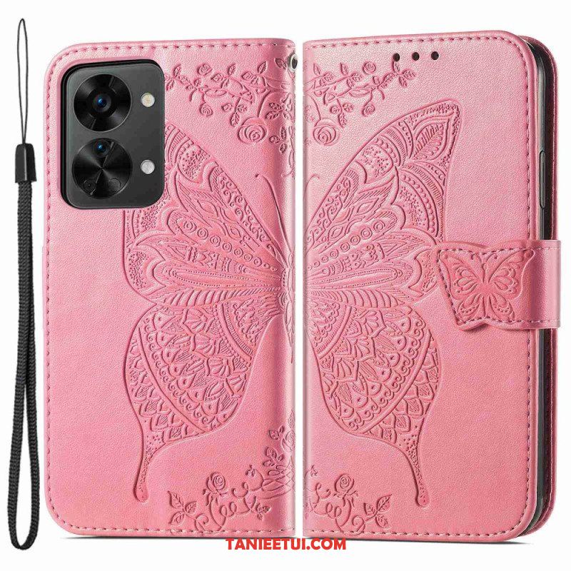 Etui Folio do OnePlus Nord 2T 5G z Łańcuch Etui Na Karty Ze Smyczą Butterfly