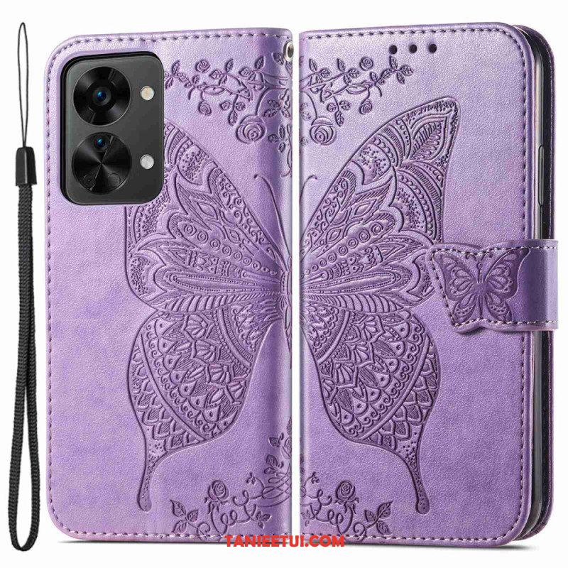 Etui Folio do OnePlus Nord 2T 5G z Łańcuch Etui Na Karty Ze Smyczą Butterfly