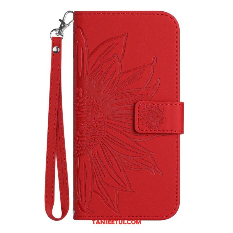 Etui Folio do Poco M4 5G Słonecznik Z Smyczą