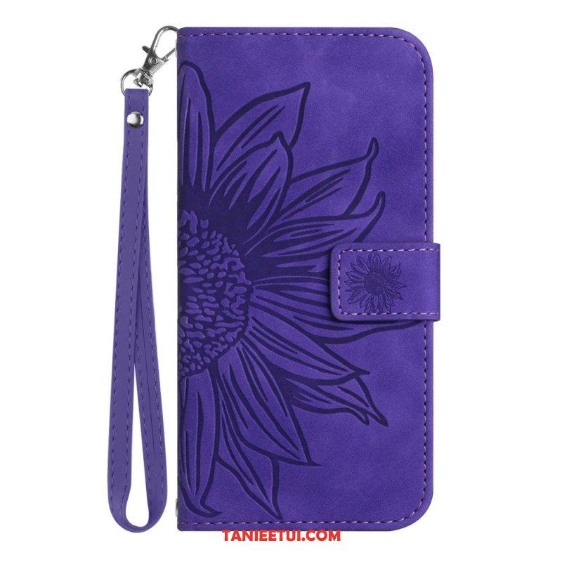 Etui Folio do Poco M4 5G Słonecznik Z Smyczą