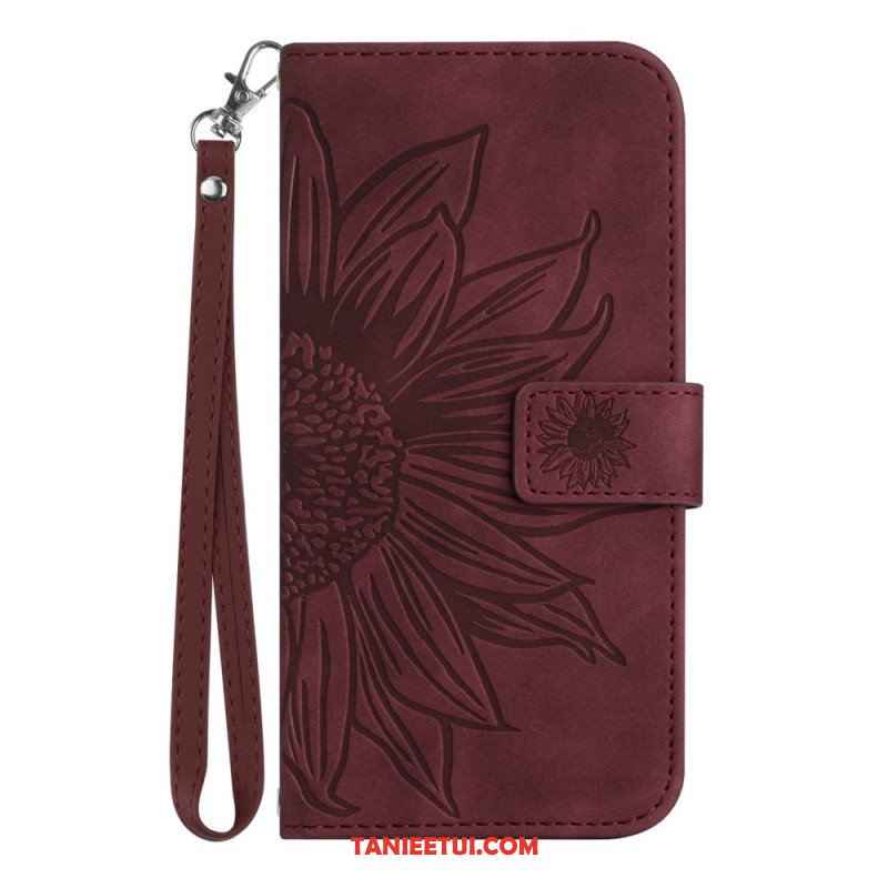 Etui Folio do Poco M4 5G Słonecznik Z Smyczą