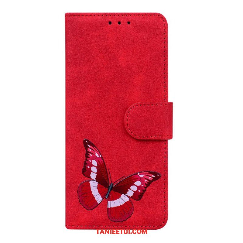 Etui Folio do Poco M4 Pro 5G Motyl Dotykający Skóry