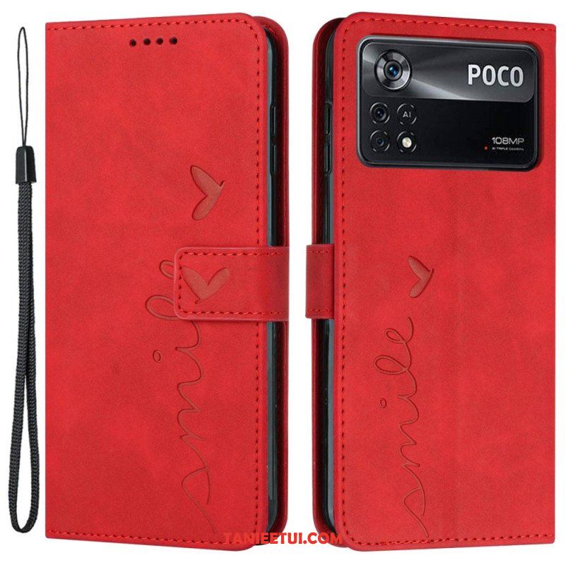 Etui Folio do Poco X4 Pro 5G z Łańcuch Pasiasty Uśmiech