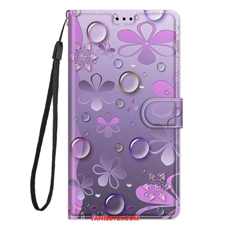 Etui Folio do Samsung Galaxy M23 5G Krople Wody Ze Smyczą