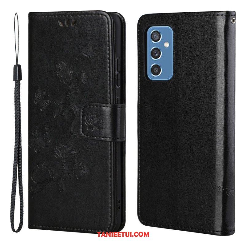 Etui Folio do Samsung Galaxy M52 5G z Łańcuch Pasek W Motyle I Kwiaty