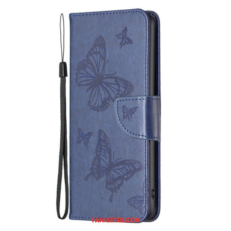 Etui Folio do Samsung Galaxy M53 5G z Łańcuch Paski Z Nadrukiem Motyli