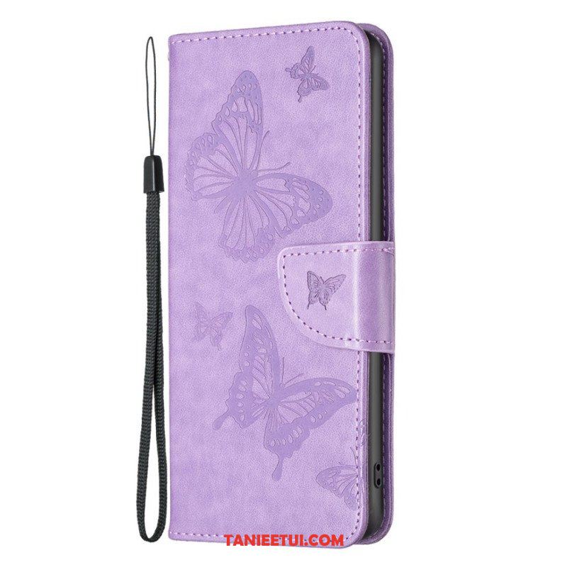 Etui Folio do Samsung Galaxy M53 5G z Łańcuch Paski Z Nadrukiem Motyli