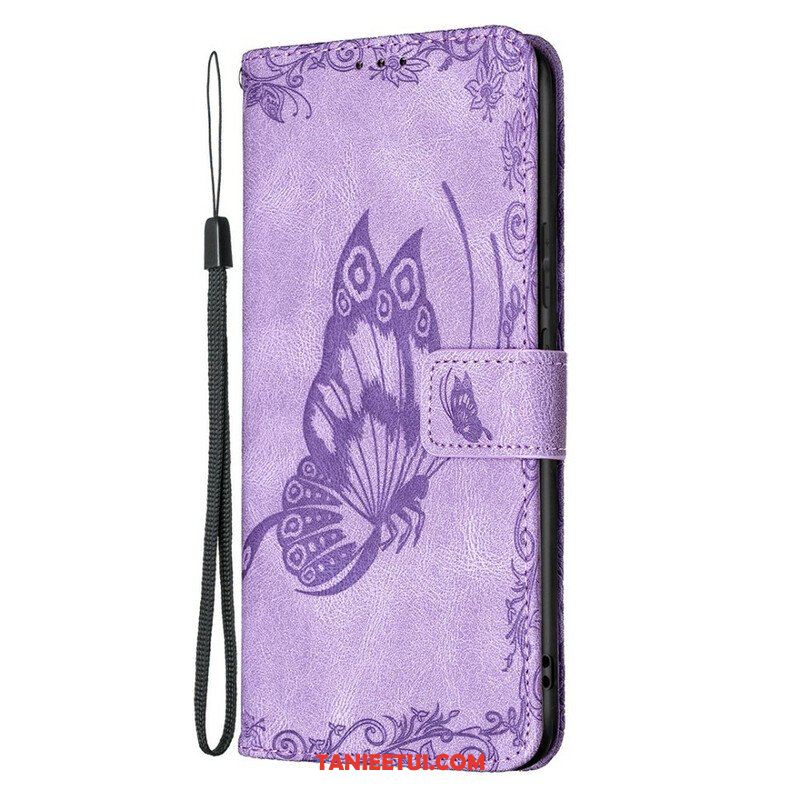 Etui Folio do Samsung Galaxy S21 FE z Łańcuch Barokowy Motyl Z Paskami