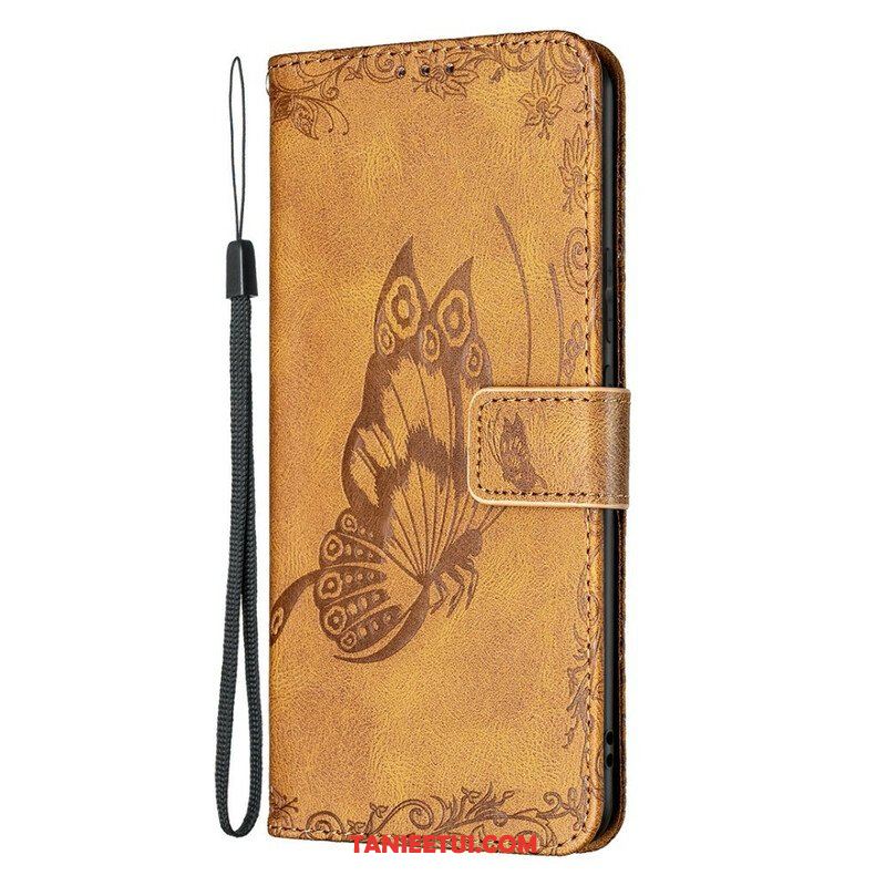 Etui Folio do Samsung Galaxy S21 FE z Łańcuch Barokowy Motyl Z Paskami