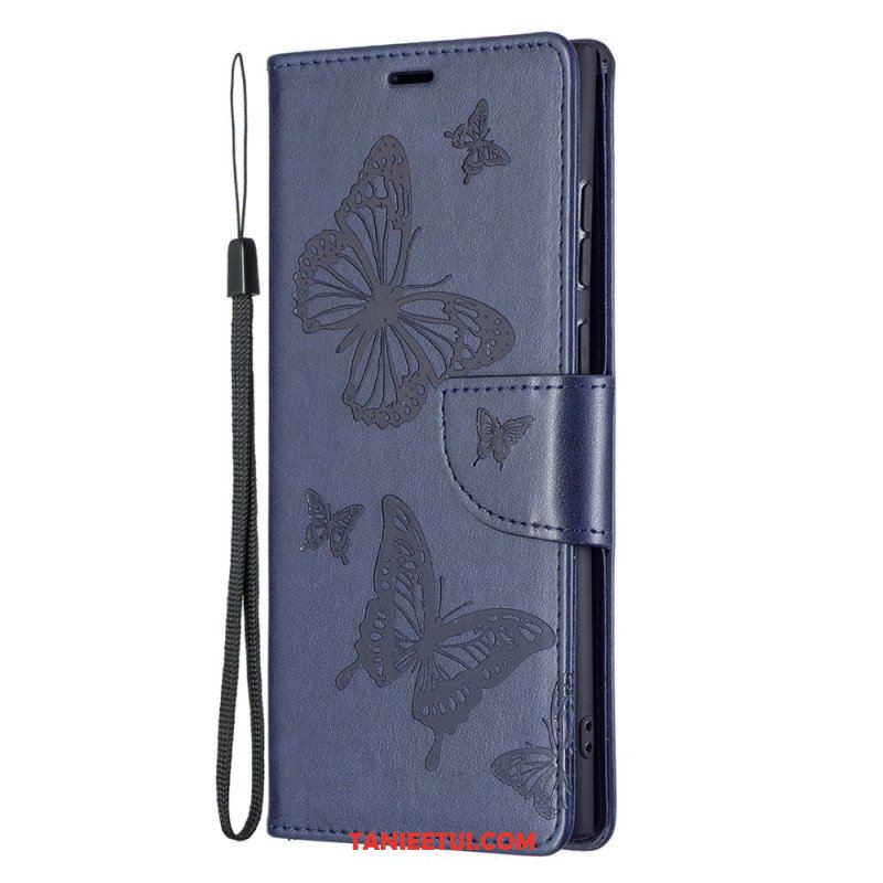 Etui Folio do Samsung Galaxy S22 Ultra 5G Motyle W Locie Z Smyczą