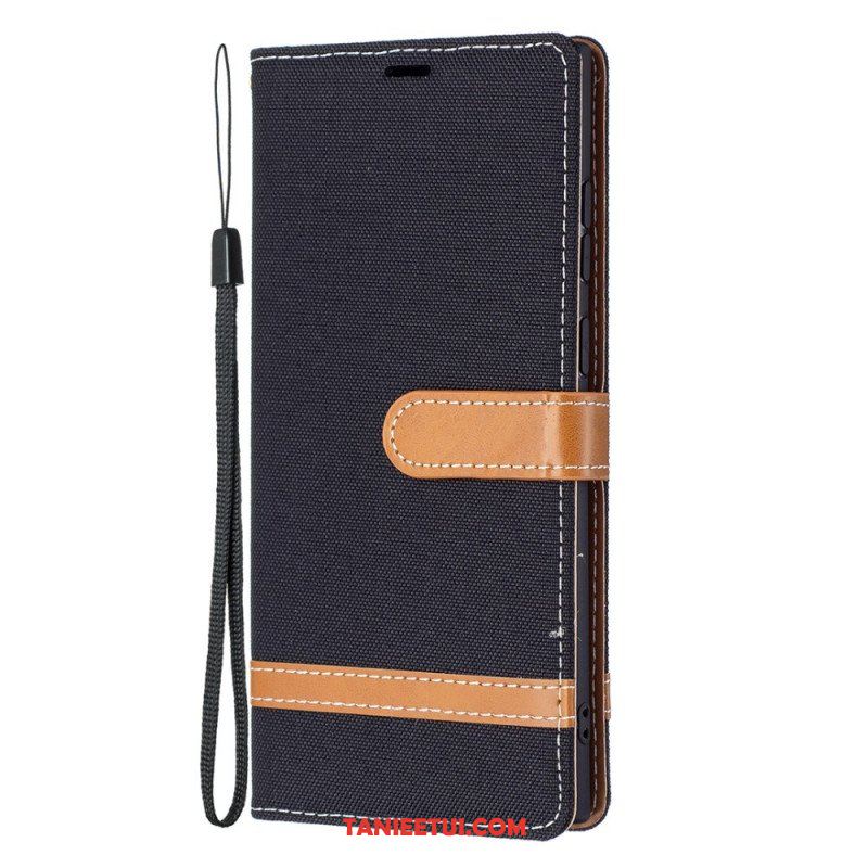 Etui Folio do Samsung Galaxy S22 Ultra 5G z Łańcuch Pasek Z Efektem Tkaniny I Skóry