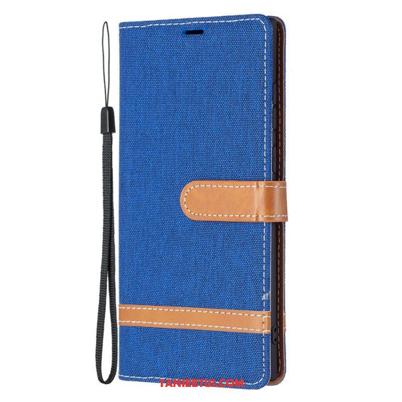 Etui Folio do Samsung Galaxy S22 Ultra 5G z Łańcuch Pasek Z Efektem Tkaniny I Skóry