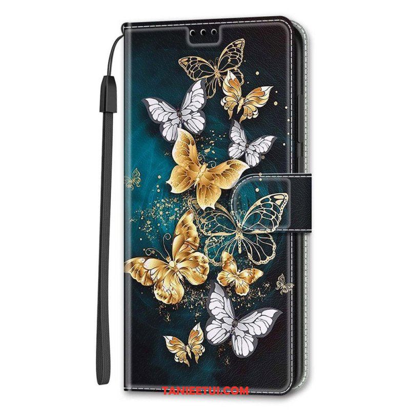 Etui Folio do Samsung Galaxy S22 Ultra 5G z Łańcuch Wachlarz Motyli Na Pasku