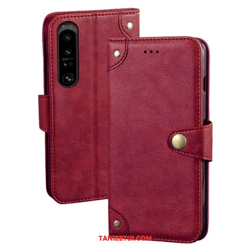 Etui Folio do Sony Xperia 1 IV Styl Skórzany Z Nitami Idewei