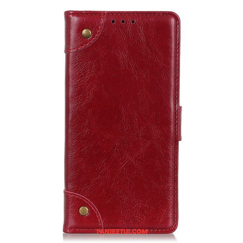 Etui Folio do Sony Xperia 1 IV Stylowa Skóra Nappa Z Nitami