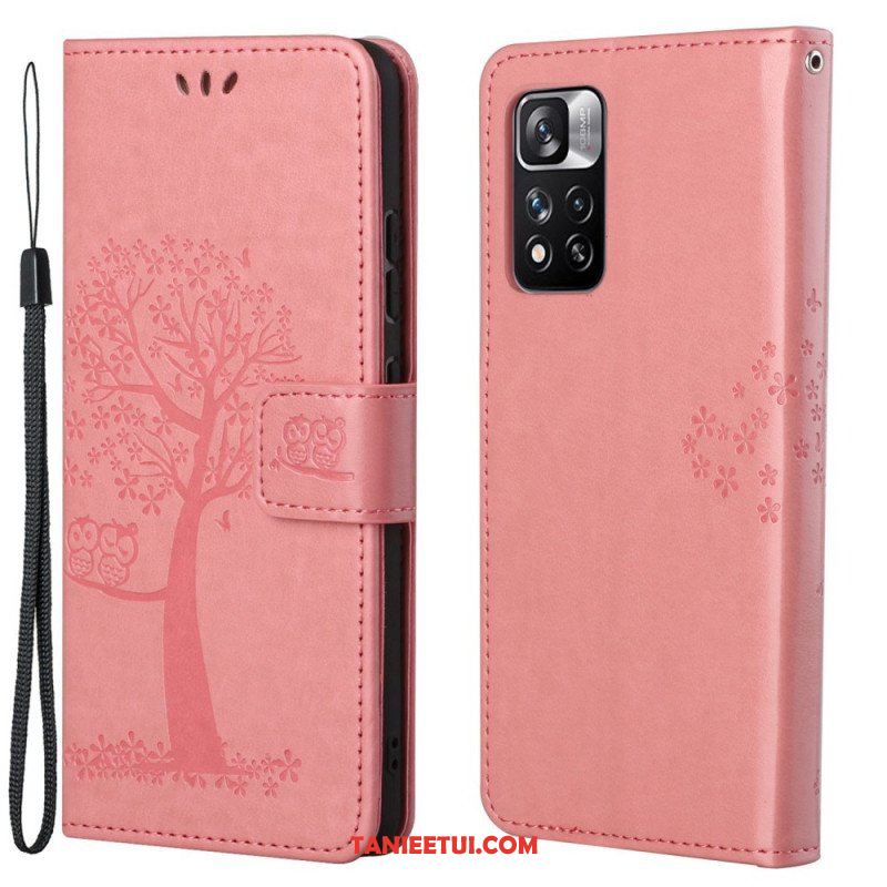 Etui Folio do Xiaomi Redmi Note 11 Pro / 11 Pro 5G z Łańcuch Drzewo Stringów I Sowy