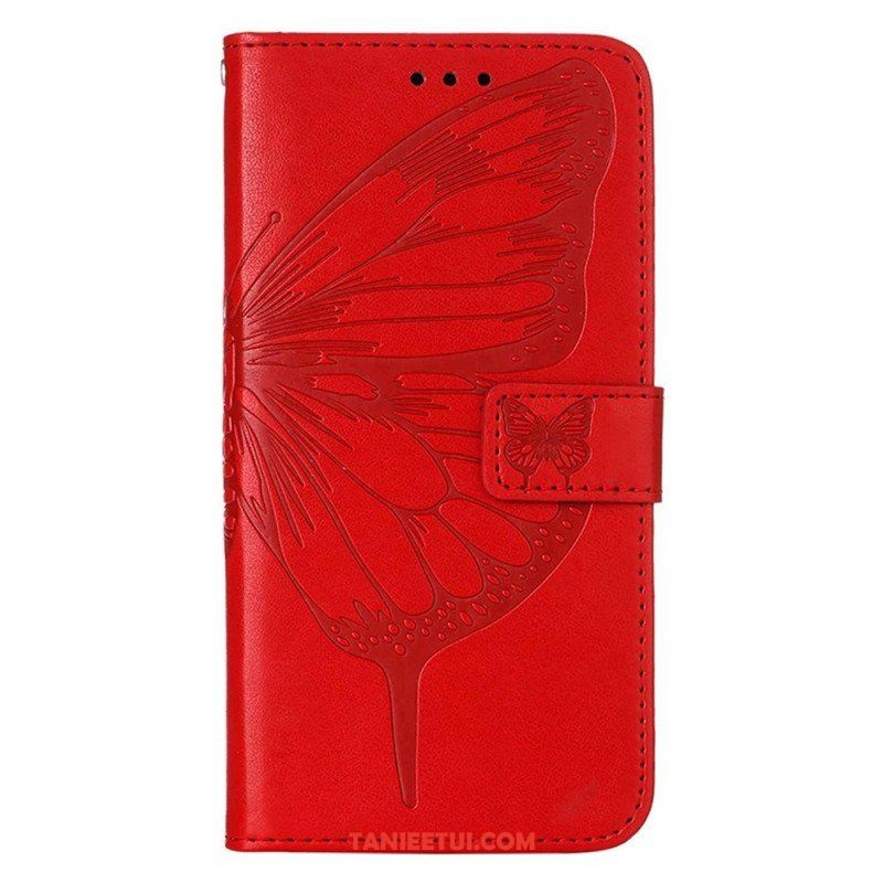 Etui Folio do iPhone 14 Pro Max z Łańcuch Barokowy Motyl Z Paskami