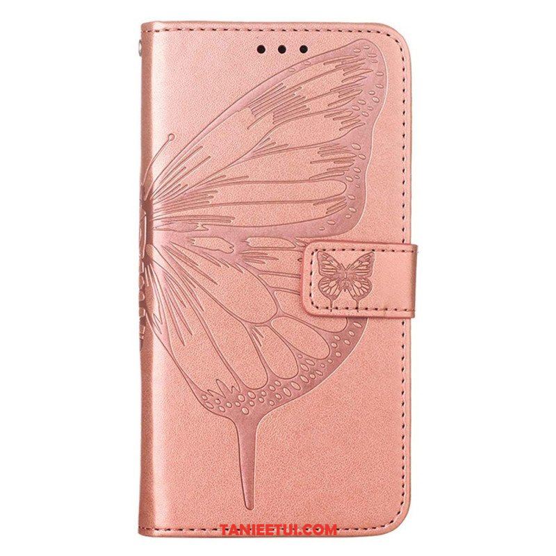 Etui Folio do iPhone 14 Pro Max z Łańcuch Barokowy Motyl Z Paskami