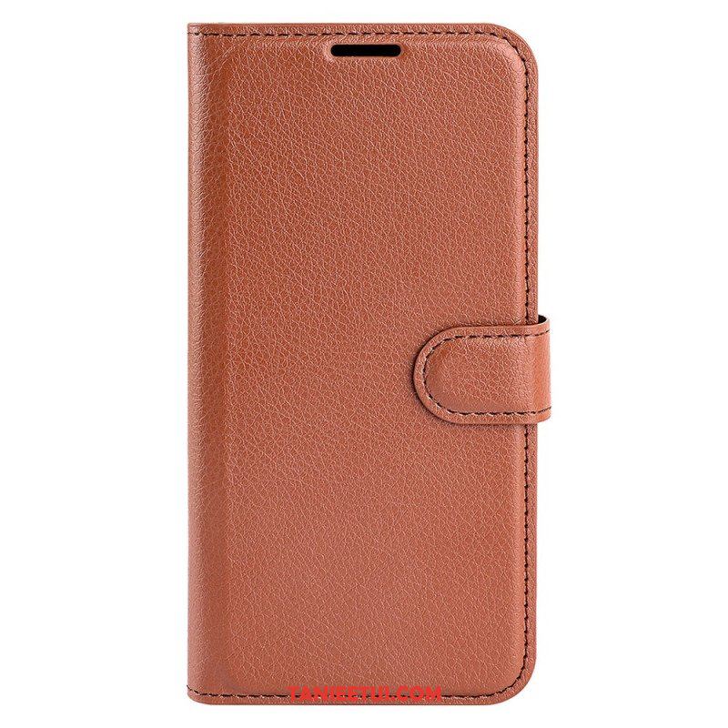 Etui Folio do iPhone 15 Klasyczna Sztuczna Skóra Litchi