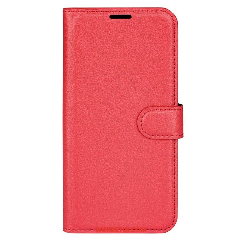 Etui Folio do iPhone 15 Plus Klasyczna Sztuczna Skóra Litchi