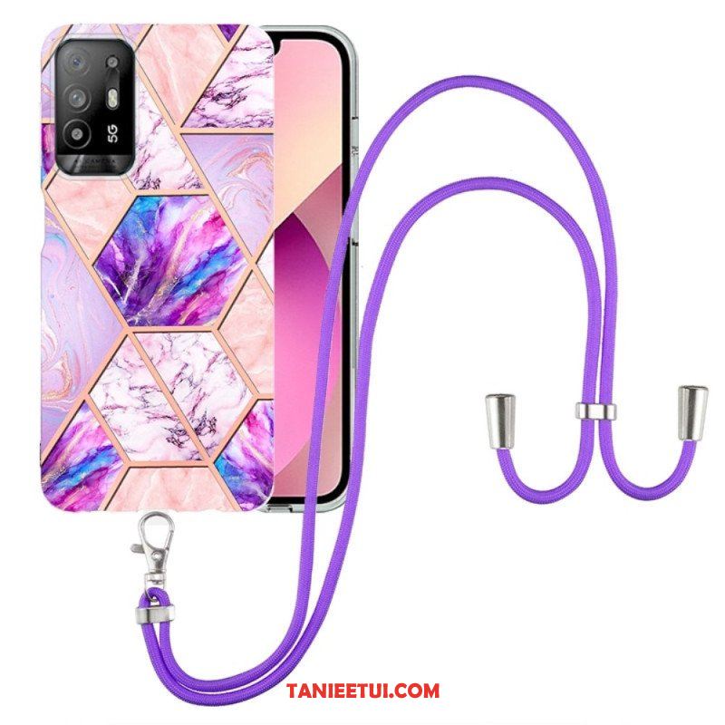 Etui do Oppo A94 5G Marmurowy Geometryczny Z Paskiem