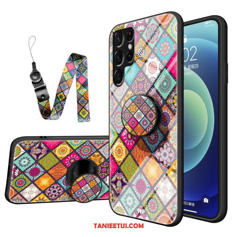 Etui do Samsung Galaxy S22 Ultra 5G Patchworkowy Uchwyt Magnetyczny