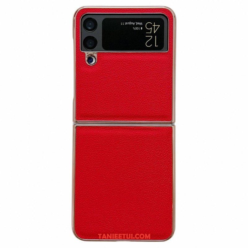 Etui do Samsung Galaxy Z Flip 4 Etui Folio Złote Krawędzie Z Prawdziwej Skóry